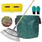Rteau a feuilles de jardin, rteau a feuilles avec manche tlescopique avec 25 dents, kit de outillage ...