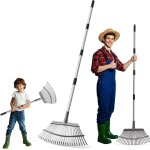 Râteau de jardin a 25 dents pour nettoyage des feuilles, long manche réglable, large tête râteau en métal, ... Râteau de jardin a 25 dents pour nettoyage des feuilles, long manche réglable, large tête râteau en métal, ...