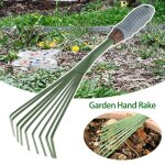 Rteau de jardin durable  9 dents ¿ rteau en fer de 15, 5 pouces avec manche antidrapant pour un ...