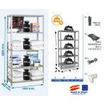 Rayonnage 2000 x 1000 x 400 mm - 5 rayons = 500 kgs