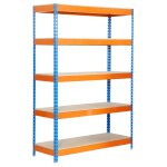Rayonnage de stockage bois mtal 2000x1000x450mm bleu / orange 5 niveaux agglo 300kg / niv en kit