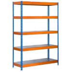 Rayonnage de stockage m�tallique 2000x1200x600mm bleu / orange 5 niveaux galva 300kg / niv en kit