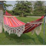 (rayures roses) hamac double en toile avec pompons et bâton pour camping en plein air (rayures colorées) ... (rayures roses) hamac double en toile avec pompons et bâton pour camping en plein air (rayures colorées) ...