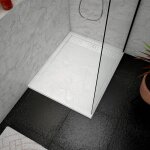 Receveur en acrylique blanc effet pierre 80x100x4 cm + grilles lin�aires chrome et blanche mate