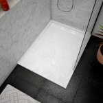 Receveur en acrylique blanc effet pierre 90x120x4 cm + grilles linaires chrome et blanche mate