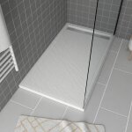 Receveur en acrylique blanc effet pierre 90x140x5 cm - grille lin�aire chrome - moon