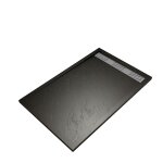 Receveur en acrylique noir effet pierre 90x140x4 cm - grille lin�aire chrome - meteora