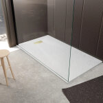 Receveur de douche blanc effet pierre 90x160 cm et grille d�cor perfor�e or dor� bross�