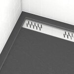 Receveur en acrylique gris effet pierre 80x100x4 cm - grille lin�aire chrome - meteora