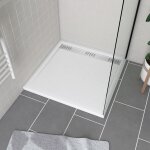 Receveur en acrylique blanc 90x90x4 cm - grille linéaire chrome - whiteness ii Receveur en acrylique blanc 90x90x4 cm - grille linéaire chrome - whiteness ii