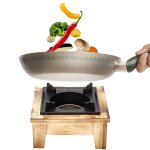 R�chaud a alcool cor�en avec cadre en bois, mini table de pique - nique pour une personne, porte - bouilloire ...