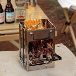 R�chaud de barbecue pliant en acier inoxydable, mini fourneau portable de type carte, po�le a bois de ...