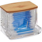 Relaxdays - distributeur coton - tiges, acrylique, bambou, petite bo�te, rangement, s�lle de bain, transparent ...