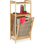 Relaxdays - meuble a linge, avec bac pliable, 2 surfaces de rangement, bambou et tissu, hlp 95 x 40 x ...