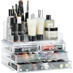 Relaxdays organis�teur cosm�tiques 2 parties bo�te rangement 4 tiroirs maquillage make up, transparent ...
