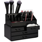 Relaxdays organis�teur cosm�tiques 2 parties bo�te rangement maquillage make up 12 porte - crayons, noir ...