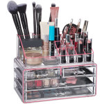 Relaxdays organis�teur cosm�tiques 2 parties bo�te rangement maquillage make up 12 porte - crayons, rose ...