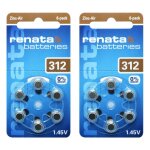 Renata lot de 2 blisters de 6 pile auditive za312 zinc air 0% mercury 1, 45v