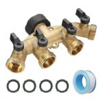 R�partiteur de tuyau d'arrosage en laiton � 4 voies, 3 / 4 pouce, avec 4 vannes d'arr�t