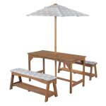 Roba table pique - nique et 2 bancs enfants outdoor + en bois massif - ensemble de jardin + parasol et ...