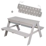 Roba table sable et eau en bois massif avec bac de jeu et 2 coussins - rsistante aux intempries - gris ...