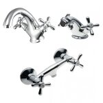 Robinetterie de bain retro lavabo + bidet + groupe externe de douche narciso