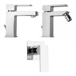 Robinetterie de salle de bains carree pour lavabo, bidet et encastrement douche infinity