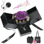 Rose eternelle avec bijoux en argent, boite rose avec lumires led avec pendentif de je t'aime en forme ...