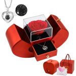 Rose eternelle avec bijoux en argent, boite rose avec lumires led avec pendentif de je t'aime en forme ...