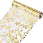 Rouleau de ruban de tulle en polyester etincelant, chemin de table avec feuille d'or, dcor de fte d'annivers ...