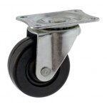 Roulette drill en caoutchouc noir sur platine pivotante - diam�tre 75mm guitel