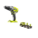 Ryobi perceuse visseuse percussion 2x 18 v 1, 5 ah lithium + batteries, chargeur rapide - r18pd3 - 215s ...