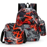 Sac a dos style graffiti tendance, cartable simple pour etudiants, pour hommes et femmes, 3 pieces( rouge) ...
