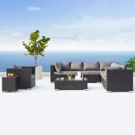 Salento noir / gris : salon de jardin panoramique 8 places en r�sine tress�e