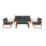 Salon bas de jardin en aluminium effet bois avec coussins - 5 personnes - puerto - gris
