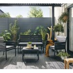 Salon bas de jardin panka anthracite resine recyclee, 4 personnes