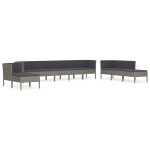 Salon de jardin 10 pcs avec coussins rsine tresse gris