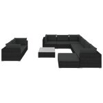 Salon de jardin 10 pcs avec coussins r�sine tress�e noir