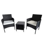 Salon de jardin 2 fauteuils et table basse tress�e noir