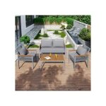 Salon de jardin, 2 fauteuils et table, ext�rieur, rotin, table et chaises, gris