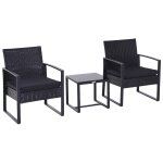 Salon de jardin 2 places - 3 pi�ces 2 chaises avec coussins + table basse - plateau verre tremp� - r�sine ...
