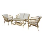 Salon de jardin, 3 personnes, 100 % rotin, sofa, table et 2 chaises