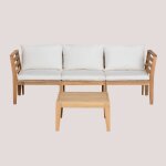 Ensemble de canap�s modulables 3 pi�ces filips avec accoudoirs et table basse en bois d'acacia blanc ...