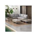 Salon de jardin pour 4 - 5 personnes avec canap� d'angle, housse en tissu lavable, couleur kaki