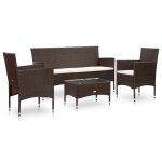 Vidaxl salon de jardin 4 pcs avec coussins r�sine tress�e marron
