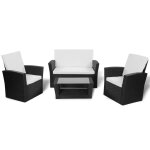 Salon de jardin 4 pcs avec coussins r�sine tress�e noir