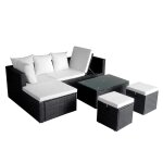 Salon de jardin 4 pcs avec coussins rsine tresse noir