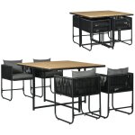 Salon de jardin 4 personnes encastrable avec coussins zipp�s d�perlants m�tal r�sine noir effet bois