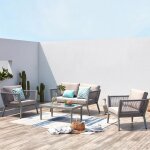 Salon jardin 4 places en alu et corde gris clair anahma