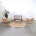 Salon de jardin 4 places effet rotin coussins gris clair